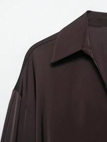 YROOE Women's Spring/Summer Commuting Waist Belt Lapel Satin Blouse - Brown - View 3