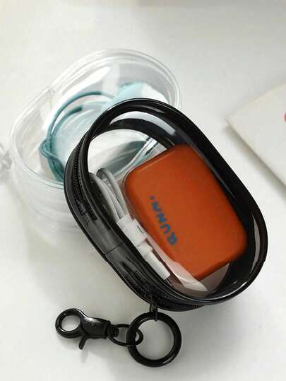 1pc New Fashion Portable Compact Transparent Waterproof Zipper Storage Pouch, Suitable For Earphones, Chargers, Cables, Lipstick, Perfume, Keys, Bracelets, Cosmetics And Other Items, Multi-Function Hook Organizer Bag, Essential For Travel, Business Trip, Vacation, Back To School, Hiking Back To School Supplies