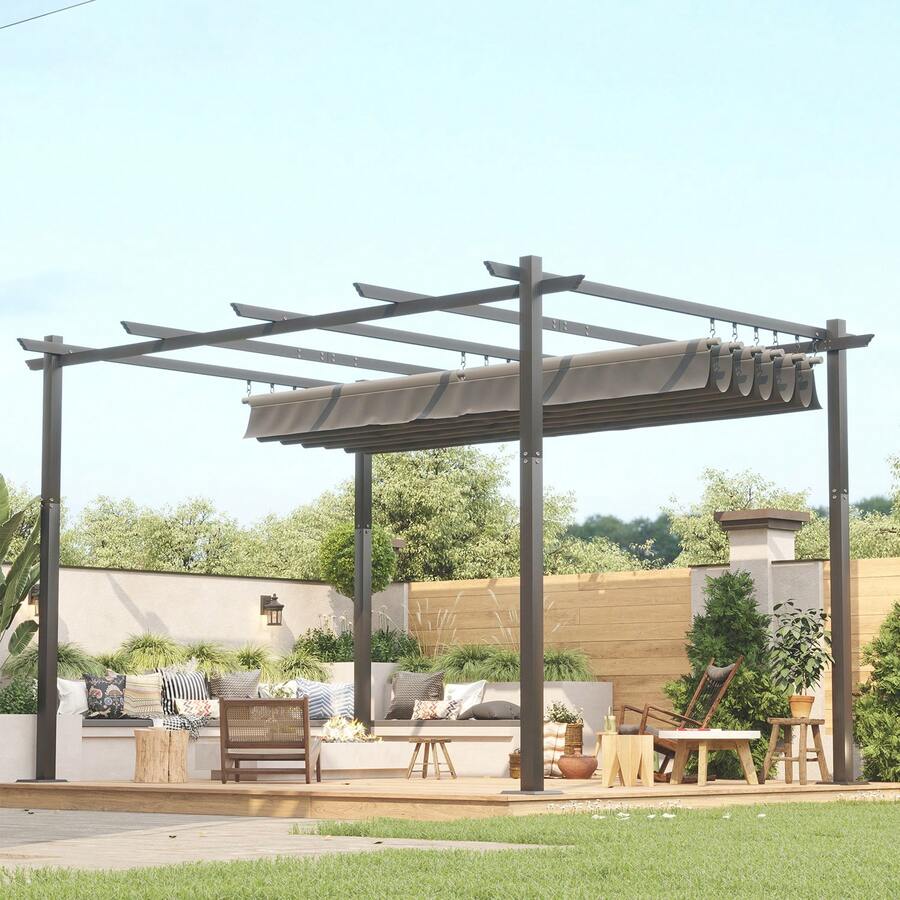 Devoko Gunji 3x3/3x4m Gazebo, Stable, Cold-Resistant, With Magnetic Fastening, Pergola With Adjustable Shade Area, Aluminum Frame, For Garden And Patio Roofing, Beige/Grey - bằng cấp - Xem 1