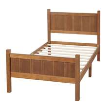MERAX Twin Size Flat Panel Bed With Headboard & Footboard, Minimalist Modern Platform Bed With Wood Grain Finish, Shaker And Farmhouse Style Design, Sleek And Functional Bedroom Furniture,Light Walnut - Walnut(Twin Size) - 查看 8