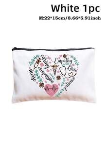 [Multiple Options] Nurse-Themed Colorful "NURSE" Letter And Medical Graphic (E.G. Stethoscope, Syringe) Decorated Cosmetic Storage Bag / "NURSING IS A WORK OF HEART" Heartwarming Slogan Print, White Canvas, Portable Multi-Function Toiletry Bag And Medical Supplies Storage Pouch Make Up Bag Cosmetic Bag Makeup Pouch Wash Bag Makeup Storage Durable Mothers Day Gift Holiday Essentials Mother Gifts - Multicolor - View 17