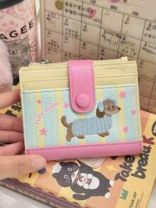 1PC 腊肠犬女士钱包 - 可爱的腊肠犬设计，拉链，金色五金，腊肠犬印花 - 小巧的卡包和零钱包，大容量短款钱包，可爱零钱包，生日礼物，女士钱包，迷你钱包，小钱包，可爱女士钱包。 - 彩色 - 查看 5