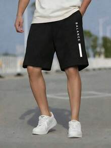 2pcs Tween Boys' Casual Letter Print Shorts Set, Summer - Black - View 5