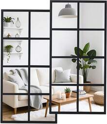 Black Metal Frame Window Pane Wall Mirror, 8-Grid Design Decorative Mirror, Modern Farmhouse Wall Mount Mirror For Bathroom Bedroom Entryway Living Room - 2pcs 1632BK2P - View 10