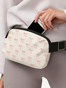 Pink Bow Design Fashion Waist Bag, Portable Chest Bag, Multi-Functional Crossbody Bag, Can Hold Lipstick, Makeup Brushes, Skincare, Phone, Coins, Small Items, Suitable For Travel, Camping, Running, Hiking, Cycling, Beach, Swimming Pool, Gym, Mother's Day Gift, Travel Essential - Multicolor - View 10