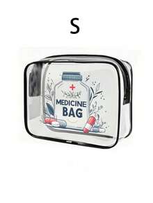 Large Capacity PVC Travel Storage Bag With Zipper Closure, 3 Sizes Available, Printed With "Medicine Bag" Pattern, Suitable For Cosmetics Storage, Lightweight And Fade-Resistant, Large Capacity Chain-Style Travel Toiletry Bag, Travel Makeup Bag, Skincare Storage Bag, Desktop Organizer Bag, Easy To Clean Design, Suitable For Travel, Bathroom, Dorm Use, Practical Storage Tool, Valentine's Day Gift - Multicolor - View 9
