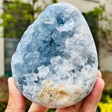 1PC Bohemian Celestite Cluster (Rock Crystal With Natural Cracks, Not Damaged), Unique Blue Mineral Specimen, Geode, Suitable For Home And Office Decoration - Blue and White - View 15