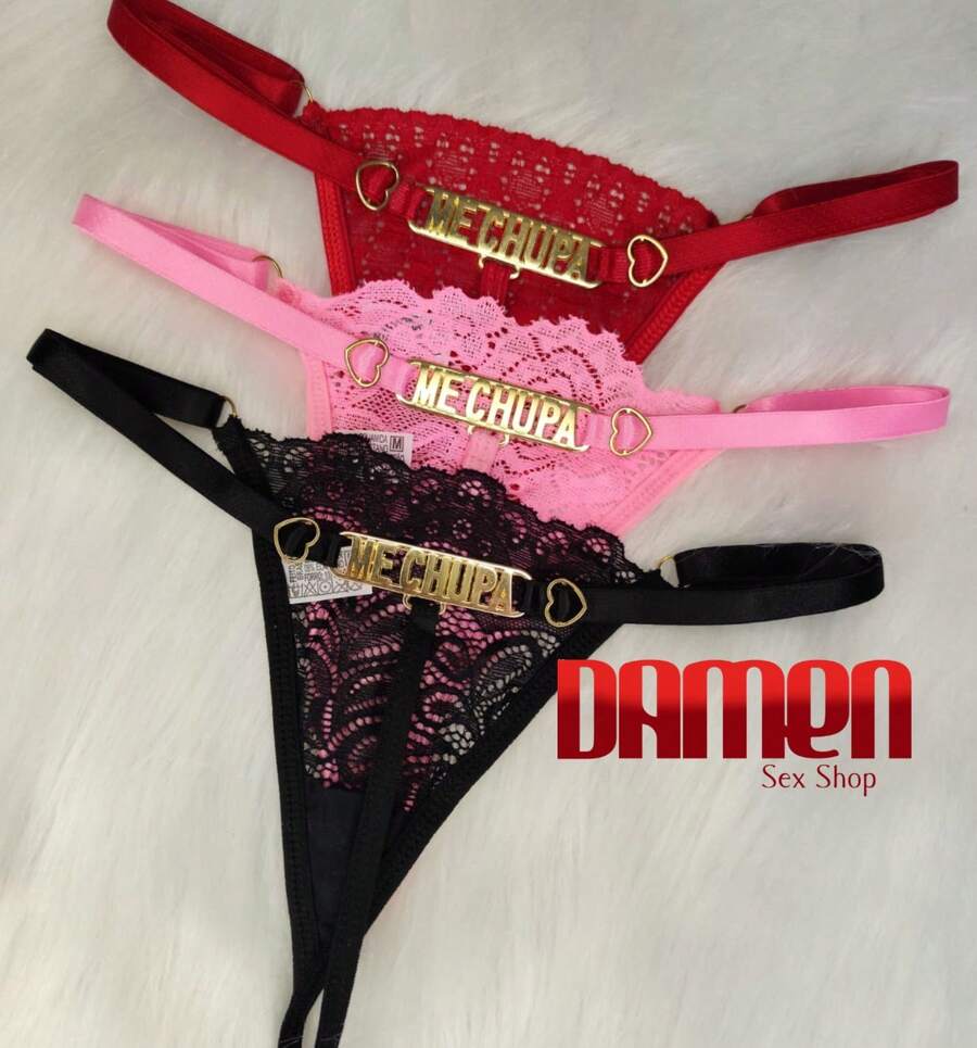 Calcinha Fio sexy PLAQUINHA com palavra M.e c.h.u.pa regulavél roupa íntima