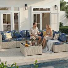 Outdoor Deep Seat Cushions Waterproof Patio Seat And Back Cushion Set, Fade-Resistant Seasonal Chair Cushion With Removable Cover For Dining Arm Chairs, Wicker Chairs And Garden Furniture Sofa Chair Cushion Set Decoration For Outdoor Garden, Deck, Porch, Patio Furniture - 霧霾藍 - 查看 8