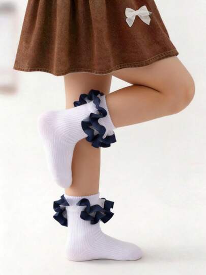 1 Pair Children's Double-Layer Lace Ballet Princess Socks
