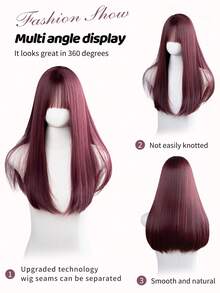 这款24英寸长的合成假发，采用自然直发造型，并拥有令人惊艳的红紫色。假发带有刘海设计，采用耐热纤维制成，确保经久耐用。这款假发非常适合日常佩戴，能够打造自然逼真的效果。 - 中紫紅色 - 查看 4
