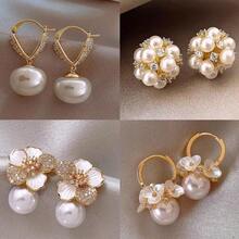 10pcs Vintage Luxury Faux Zirconia Pearl Earrings, Assorted Styles - Gold - View 5