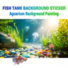 阳光色石纹水母图案,水族箱背景画,水族箱背景贴纸,爬行动物栖息地背景贴纸,正面自粘,水族箱景观装饰,水族箱装饰 - A - 查看 3