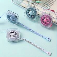 2m/6ft Cute Mini Soft Tape Measure, Portable Retractable Lock, Clear CM/Inch Scale - For Sewing, Home, Waist, Bust, Height Measurement - Durable Easy Storage, Wipe-Clean Transparent Case & Hanging Loop - Single Piece - View 2
