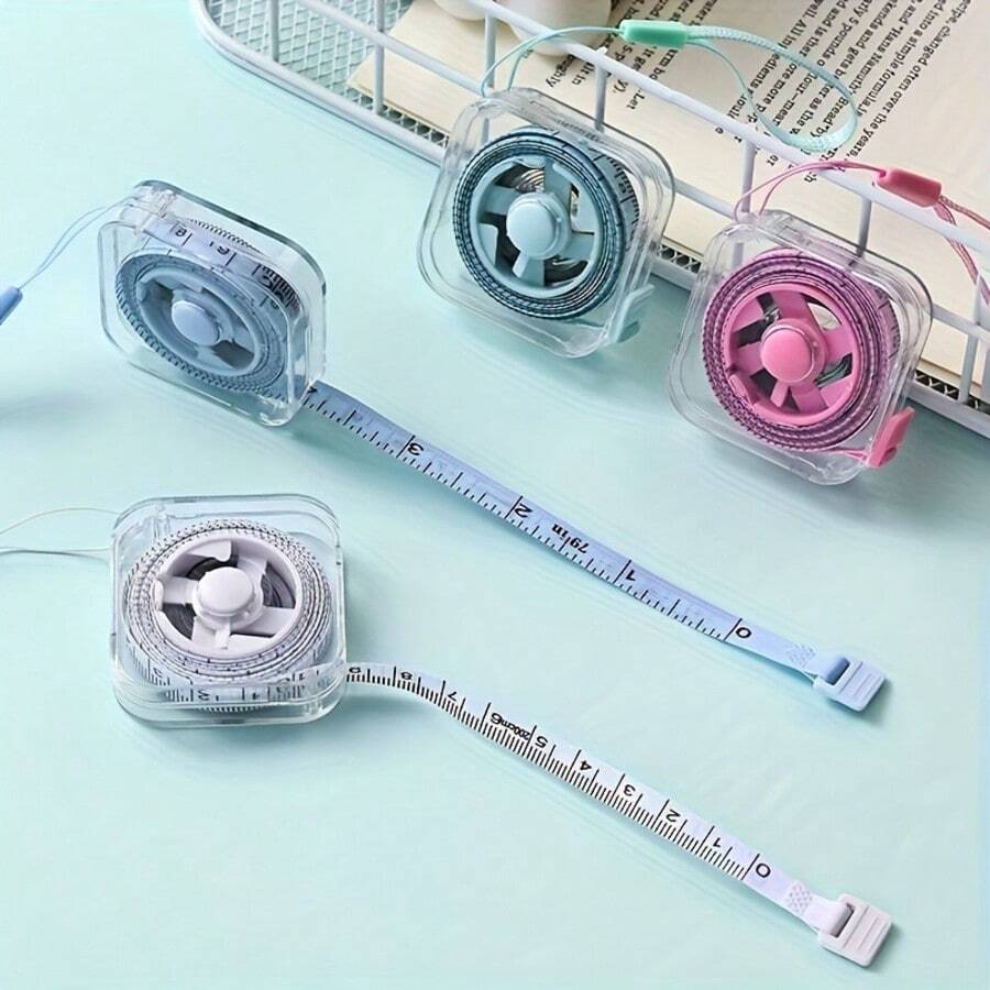 2m/6ft Cute Mini Soft Tape Measure, Portable Retractable Lock, Clear CM/Inch Scale - For Sewing, Home, Waist, Bust, Height Measurement - Durable Easy Storage, Wipe-Clean Transparent Case & Hanging Loop