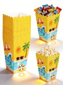 20/10PCS/1PC/Beach Theme Popcorn Boxes, 11.5x7x5cm Paper Candy Containers, Summer Tropical Palm Tree Sun Wave Treat Boxes For Hawaiian Luau, Beach Party, Birthday, Baby Shower, Pool Party Supplies - Ocean Party - View 11