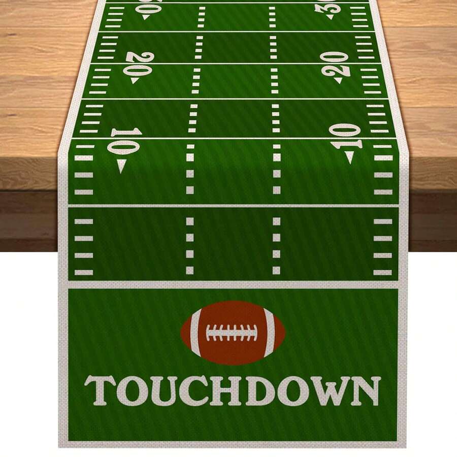 1pc Polyester Football Field Table Runner, American Football Sports Theme Decoration For Boys Birthday Party, Kitchen, Dining Room, Home Decor - Green - View 1