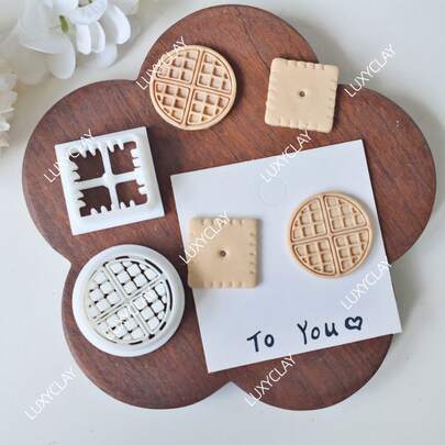 Biscuit Pattern Jewelry Making Kits, Embossed Waffle Shape Polymer Clay Earring Cutters, Square Cookie Pattern Soft Pottery Clay Molds For Pendant & Necklace Decoration Making