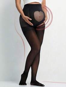 1条孕妇连裤袜，高腰舒适透气孕妇紧身裤，透明腹部设计，修身款 - 黑色 - 查看 8