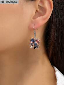 Bông tai acrylic phẳng 2D, 1 đôi, in hình cờ Mỹ kỷ niệm 250 năm độc lập, kiểu dáng nơ, thích hợp làm quà tặng cho gia đình và bạn bè. - Nhiều màu - Xem 2