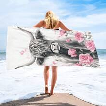 1pc Floral & Cow Print Beach Towel, Soft Comfortable Lightweight Beach Blanket, Suitable For Travel, Swimming, Diving, Surfing, Yoga, Camping, Beach Accessories - SSTJ11667 - View 7