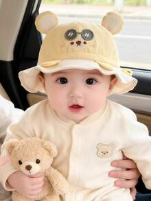 1 pieza Gorro de bebé con oso lindo con gafas, sombrero ajustable delgado de protección solar para exteriores en primavera/otoño para bebés/niñas pequeñas - Multicolor - Ver 9