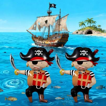2 piezas de globos con forma de dibujos animados de piratas de tamaño mediano de 90 cm, decoraciones de fiesta con estilo caribeño