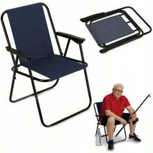 Folding Garden Chairs, Portable Outdoor/Indoor Seating With Armrests - Navy Blue - View 11