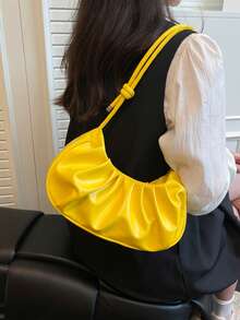 新款极简褶皱云朵手提包，清新优雅的女士单肩包/腋下包 - 黃色 - 查看 2