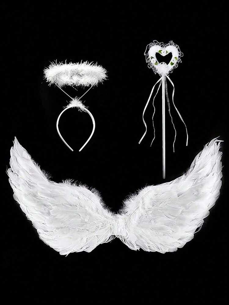 Bộ 3 món gồm cánh thiên thần, đũa phép và băng đô, quà tặng Giáng sinh/Halloween/Lễ Tạ ơn/Sinh nhật [Một số chi tiết, màu sắc ngẫu nhiên] (Lông nhân tạo) (1/3 món) - Nhiều màu - Xem 6