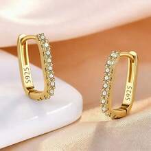 1 Đôi bông tai vòng mạ vàng 18K chất lượng cao, đính pha lê, món quà trang sức thời trang dành cho nữ, phù hợp cho đám cưới, tiệc tùng, và phong cách thường ngày. - Vàng - Xem 4