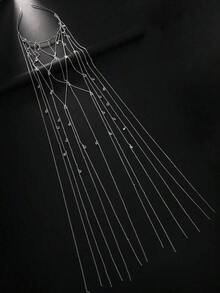 1pc New Stylish Net Tassel Decorated Headband, Elegant Women Hair Accessory Hair Chain Jewelry Pieces Jewelry Hair Jewelry Hair Vine Chain, Hair Jewellery, Wedding, Hair Accessories, Bride To Be, Party, Hair Accessories Women - 銀色 - 查看 3