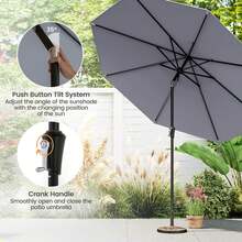 Patio Umbrella With Push Button Tilt, Crank Handle, 8 Sturdy Ribs For Patio, Garden - A - Xem 7