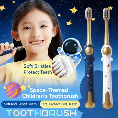 6 piezas Cepillos de dientes para niños con tema espacial, cerdas suaves que protegen los dientes, paquete de valor portátil para viajes
