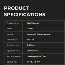 VGR Electric Hair Clipper, Professional Hair Cutter, Digital Display, Wireless Clipper, Rechargeable, Salon/Home Use V-990 - Multicolor - View 7