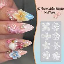 1PC/2pcs Flower Charms Silicone Nail Molds 3D Gel Nail Art Mold For DIY Nails Charms Flower Silicone Mold Lilies Cherry Blossoms Nail Stencils Floral Decor Molds Nails Design Flowers Manicure Carved Mould - Clear - View 4