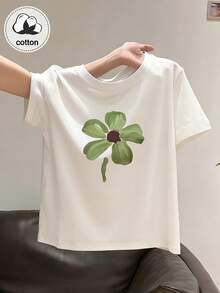 Women's Standard Pattern Print T-Shirt, White, 100% Cotton, Summer Clothing, Pure Cotton T-Shirt Casual - White - View 3