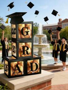 1Sets Graduation Balloon Boxes With Class Of 2026 Letters, Graduation Party Decorations 2026, Black & Gold Grad Party Decorations, Transparent Square Boxes For High School/College Graduation Party Supplies - Multicolor - View 6