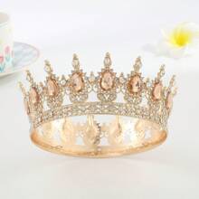 Baroque Rhinestone Embellished Crown, Round Luxury Royal Tiara, Elegant Bridal Wedding Dress Accessory, Festival Party Dress Up Headpiece - Multicolor - View 9