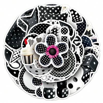 50PCS Black And White Polka Dot Ins Style Series Graffiti Stickers Self-Adhesive Graffiti Stickers, Suitable For DIY Water Cup, Handbooks, Skateboards, Luggage, Helmets, Etc