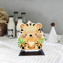1pc Jungle Animal Style Wooden Decor, Birthday Gift, Party Favor, Leopard Print Animal Pattern, Suitable For 1st Birthday Party, Creative Home Decor, Wooden Figurine, Baby Shower Decoration, Wooden Craft Ornament - Animal Leopard Print - View 27