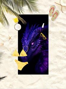 1 pieza Toalla de playa con patrón de dragón escamado morado sobre fondo negro, disponible en múltiples tamaños. Características: secado rápido, suave, portátil, de moda, a prueba de arena, súper absorbente, hecha de material de microfibra. Estilos: bohemio, tropical, retro, humorístico, yoga, picnic, protección UV. Adecuado para la playa, la piscina y actividades al aire libre; equipo de viaje esencial para camping, yoga, gimnasio, deportes y natación. Unisex. - A - Ver 8