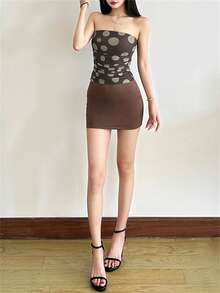 Áo tank top chấm bi không dây Kliou dành cho nữ, phong cách Y2K mùa hè, thanh lịch, gợi cảm, cơ bản, cá tính, co giãn. - màu nâu - Xem 9