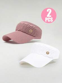 1/2pcs Girls' Solid Color Elastic Sports Sun Hat, Quick-Dry Wide Brim Sun Hat Suitable For Sports, Camping, Cycling, Outdoor Daily Wear - Pleated Hollow Hat - View 12
