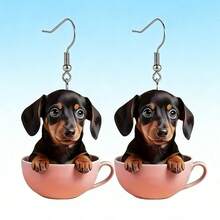 1 Pair Cute Cartoon Dachshund Dog Pendant Earrings, Suitable For Dog Lovers, Holiday Gift - Multicolor - View 1