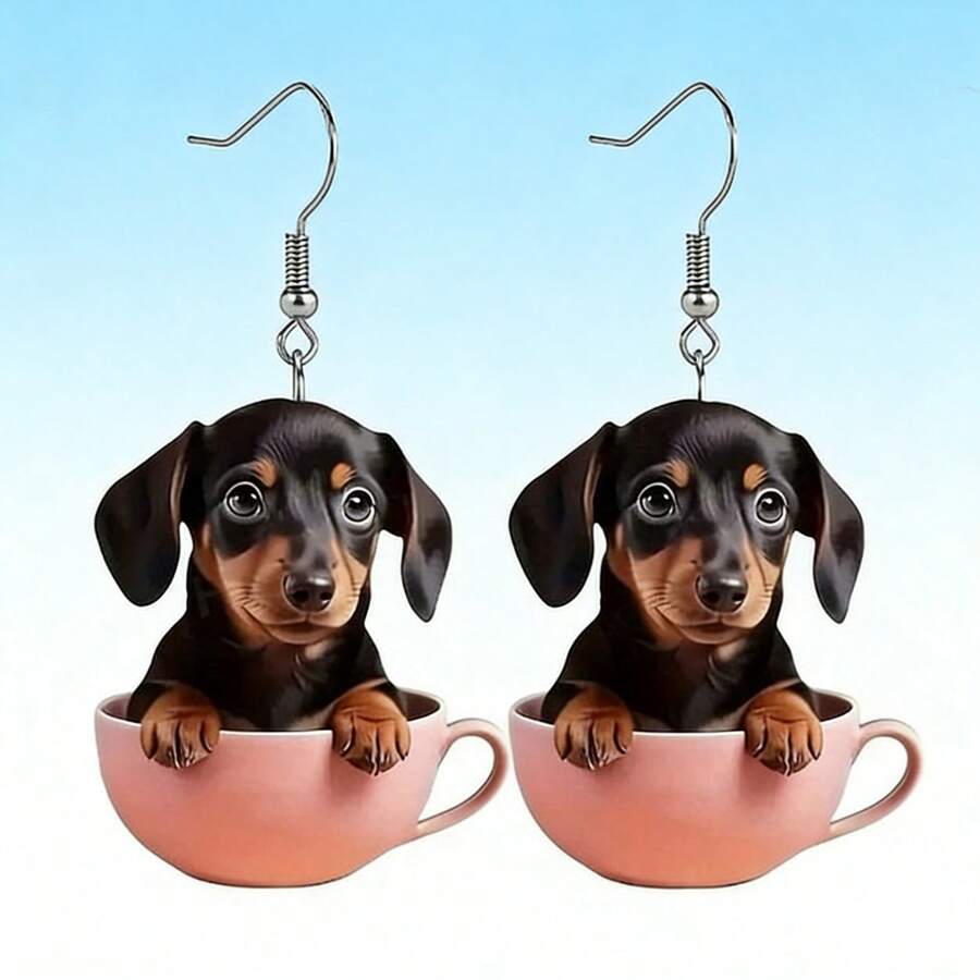 1 Pair Cute Cartoon Dachshund Dog Pendant Earrings, Suitable For Dog Lovers, Holiday Gift - Multicolor - View 1