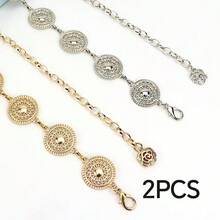 2pcs/Set Rantai Pinggang Eksotis Piring Bulat Vintage, Rantai Pinggang Fashion Bunga Matahari Gaya Bohemian - bunga matahari - View 1