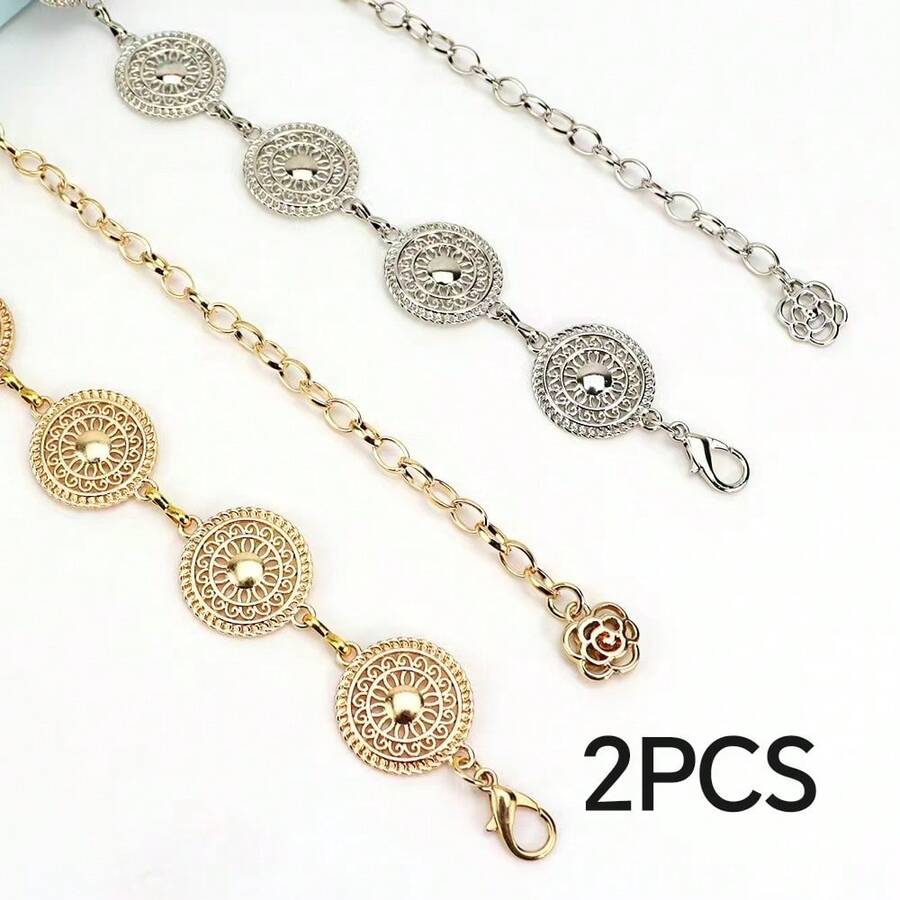 2pcs/Set Rantai Pinggang Eksotis Piring Bulat Vintage, Rantai Pinggang Fashion Bunga Matahari Gaya Bohemian - bunga matahari - View 1