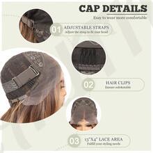 13x4 Lace Front Wavy Gradient Wig, Brown Long Synthetic Hair 24 Inches, Natural Look Heat Resistant Fiber For Women Party Date Everyday - Piano Color - View 6