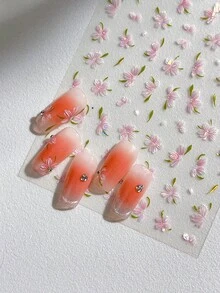 Shiny Shell Flower Nail Stickers, Cute & Sweet Flower Decorative Stickers - Pink - View 2